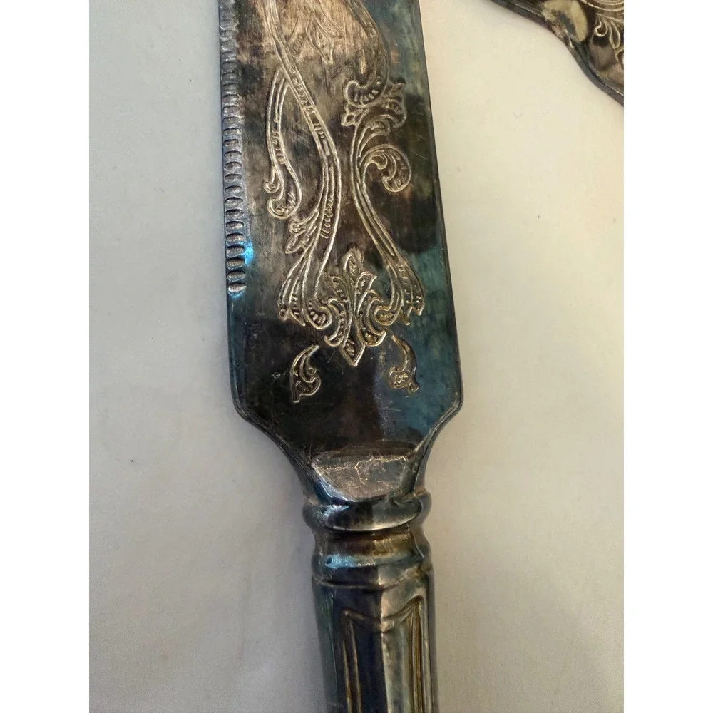 Princess House Silverplated Cake Server Knife Set Italy Floral Engraved Vintage